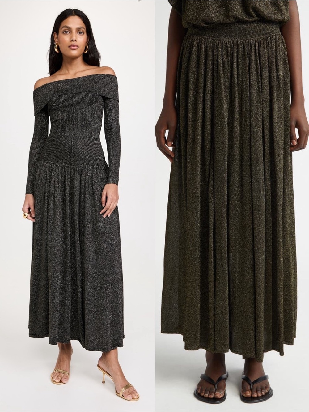 Zimmermann Illuminate Gathered Metallic Knit Flare Maxi Skirt Black Gold US 8